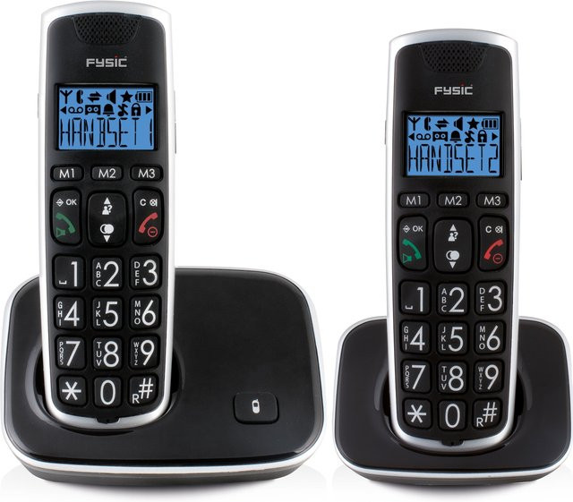 Fysic DECT-Telefon für Senioren FX-6020 in Schwarz mit großen Tasten und 2 Mobilteilen - Bild 1