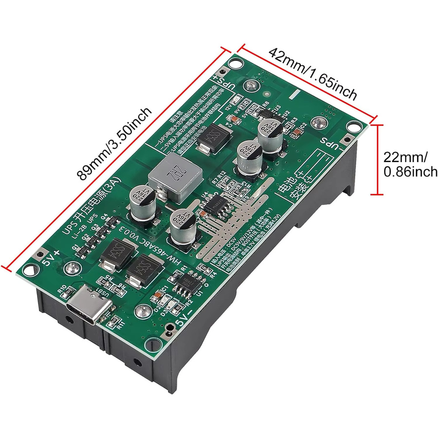 AOKIN 18650 Lithium-Batterie-Ladegerät-Modul mit DC-DC-Aufwärtswandler, 15 W, 3 A Schnellladung, USV-Funktion und USB-C Anschluss, Farbe: Grün - Bild 3