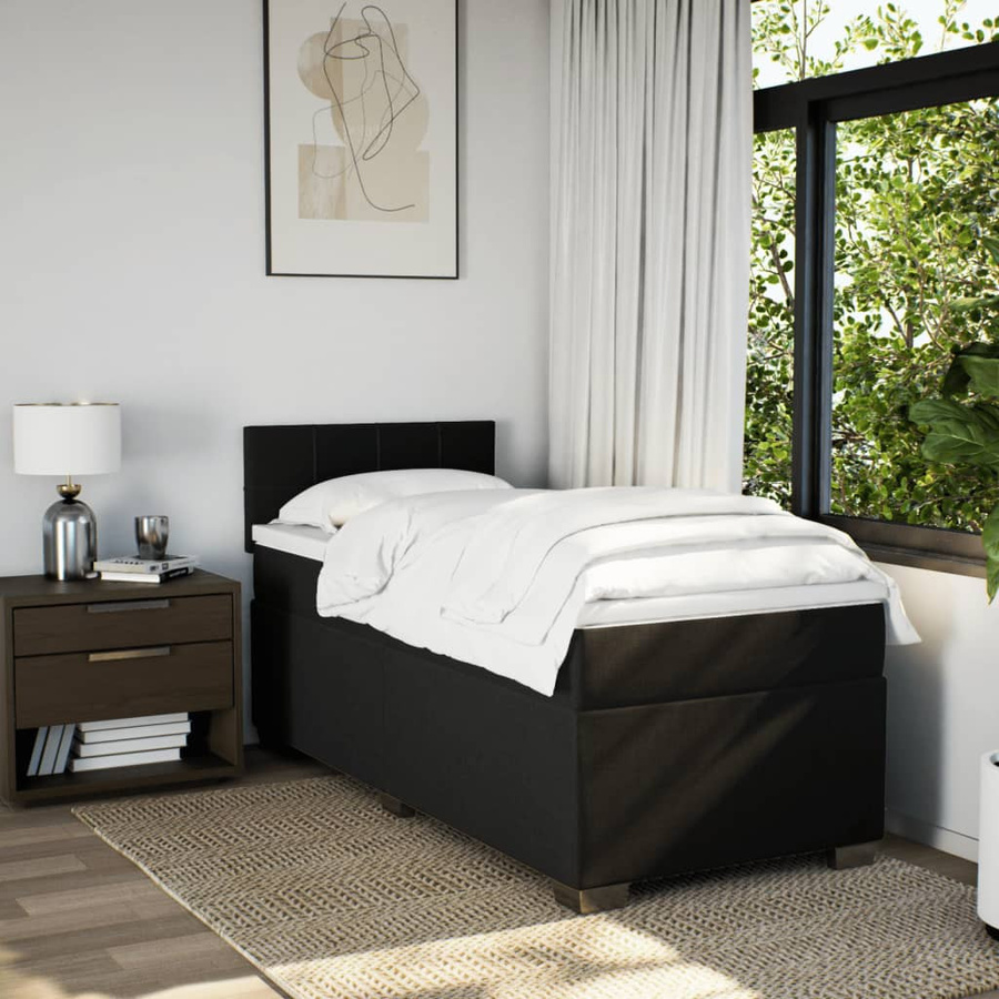 vidaXL Boxspringbett mit Matratze aus Stoff in Schwarz, B/T/H: 90 x 200 x 100,5 cm - Bild 3
