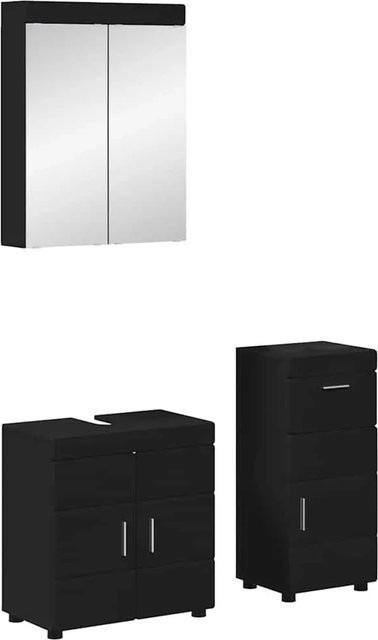 vidaXL Badezimmer-Möbelset TULUM in Schwarz Matt aus Holzwerkstoff mit Waschbeckenunterschrank, Spiegelschrank und Badezimmerschrank - Bild 1