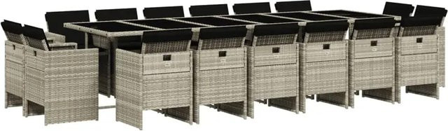 vidaXL 17-teilige Garten-Essgruppe aus Poly-Rattan mit Kissen in Anthrazit und Hartglas-Tischplatte - Bild 1