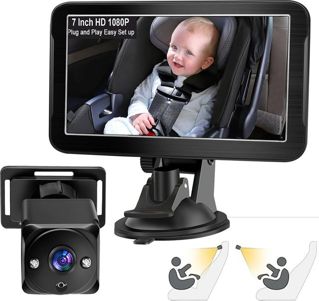 KKMOON Baby-Auto-Kamera mit 7-Zoll-Display und Rücksitz-Spiegel in Schwarz zur Überwachung deines Kleinkindes im Auto - Bild 1