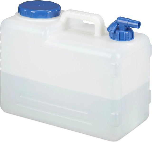 Relaxdays Wasserkanister mit Hahn, 15 l, Weiß-Blau - Bild 1