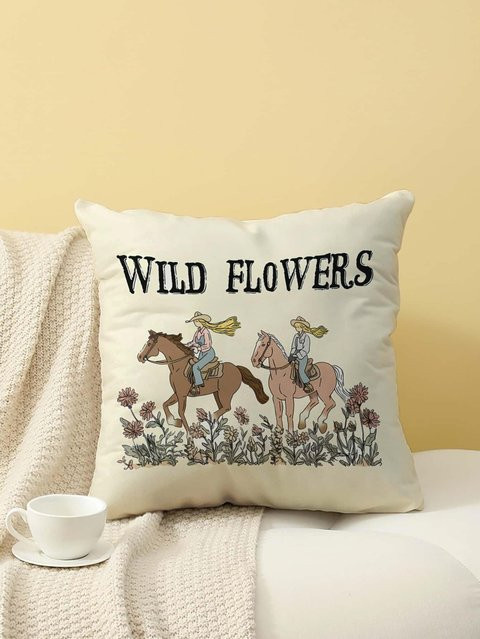 Kissenbezug mit Wildblumen Cowgirl-Print für Sofa und Bett, Peach Skin Material, B/B/H: 18 x 18 x 18 cm - Bild 1