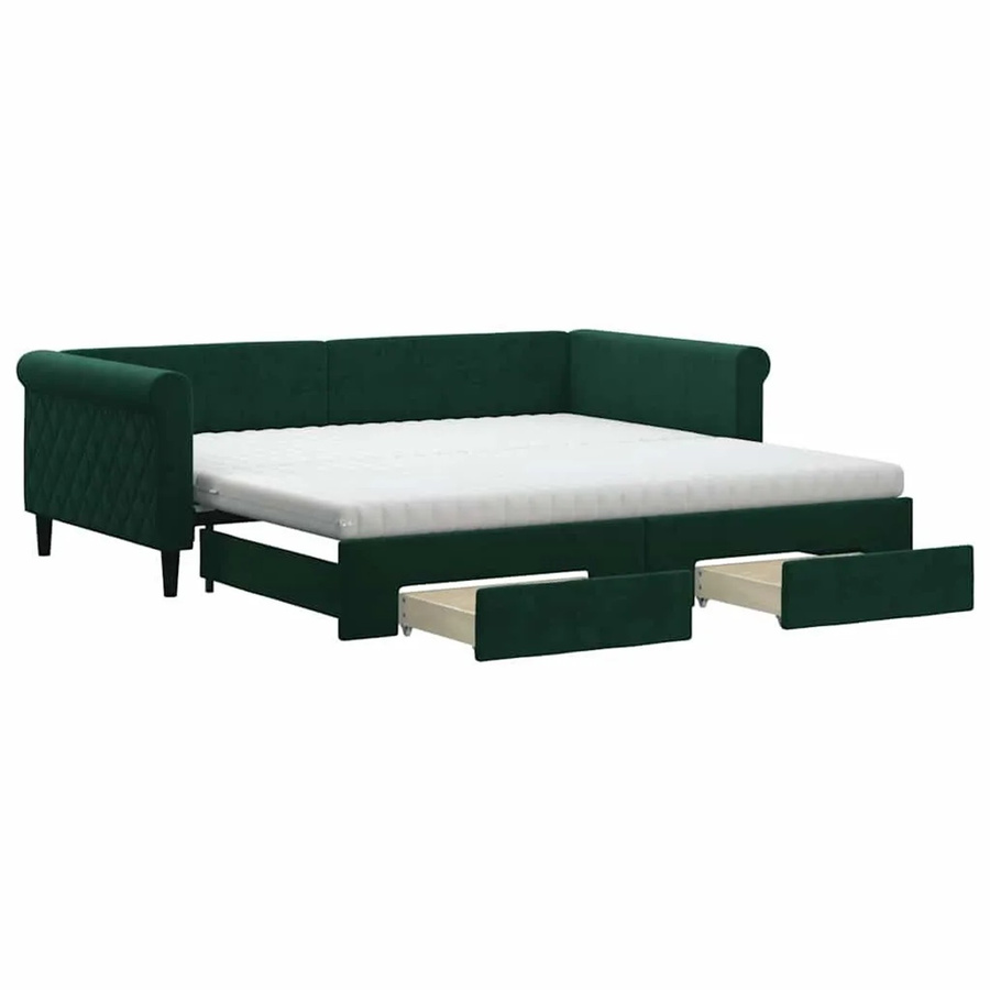 vidaXL Tagesbett aus Samt mit ausziehbaren Schubladen in Dunkelgrün, B/T/H: 100-120 x 200 x 68 cm - Bild 2