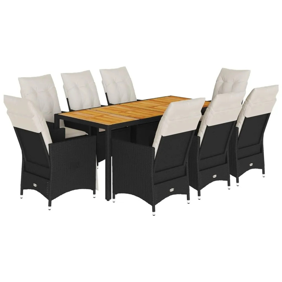 vidaXL 9-teilige Garten-Essgruppe aus Poly-Rattan und Akazienholz in Schwarz mit Kissen für Terrasse und Hinterhof - Bild 2