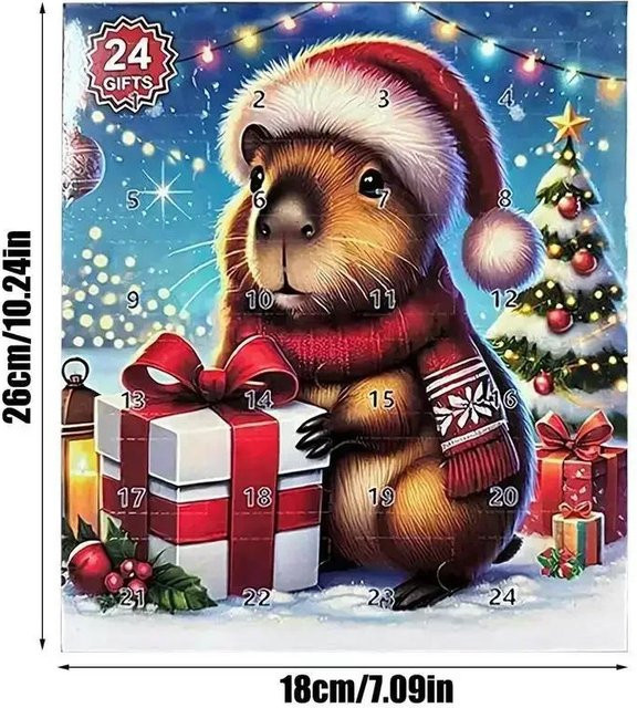 Weihnachtskalender mit Capybara Figuren als Adventsspielzeug und Dekoration für Kinder von A Family Of Home Textiles in Mehrfarbig - Bild 1