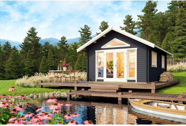 Lasita Blockbohlenhaus Caroline Gartenhaus mit Satteldach, grau, B/T/H: 489,9 x 330,6 x 675 cm - Bild 1