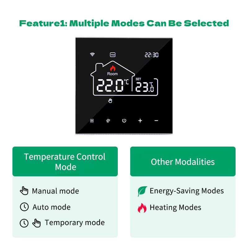 Tuya Smart Wifi Heizungsthermostat für Bodenheizung und Gasheizung in Schwarz mit App- und Sprachsteuerung für Google Home und Alexa - Bild 2