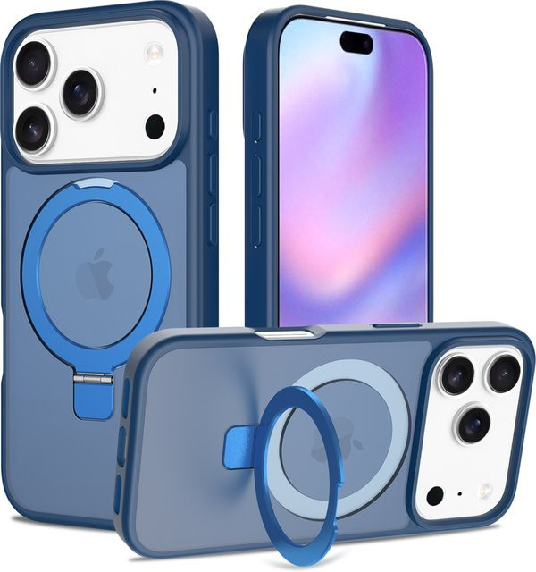 Vyimc MagSafe Magnetische Handyhülle mit Falten-Standfunktion für iPhone 17 Air 16 15 Pro Max 16E 14 Plus 13 12 in mattierter transluzenter Optik, Grau und Blau - Bild 1