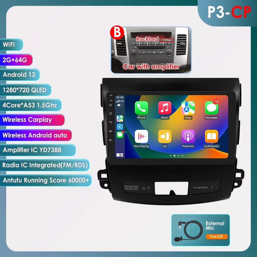 Hizpo Android Carplay AI Multimedia Video Player mit GPS für Mitsubishi Outlander, Peugeot 4007 und Citroen C-Crosser in Schwarz - Bild 6