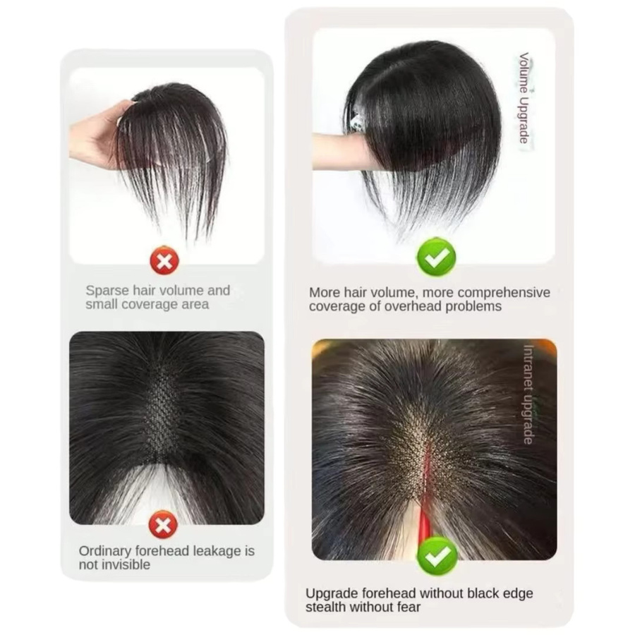 Satifresion Echthaar-Topper mit Pony, Damen, Spitzenbasis, Clips - Bild 5