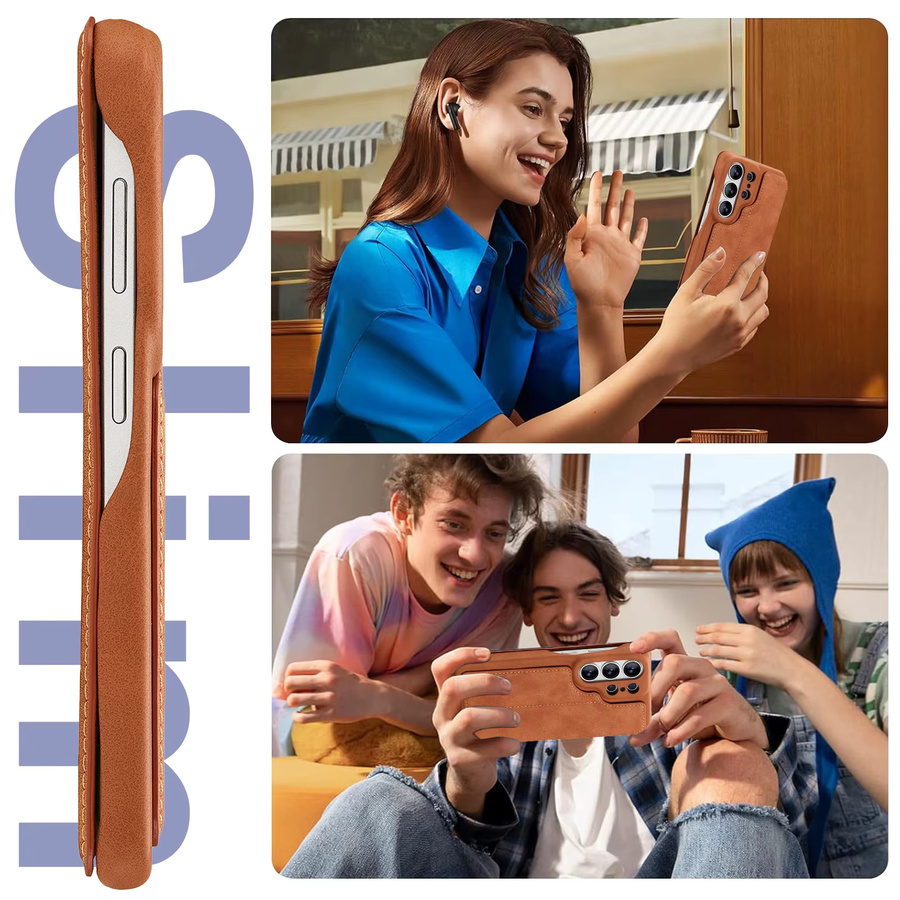Luxuriöse Lederhülle mit magnetischem Kartenfach und Standfunktion für Samsung Galaxy S26 Ultra, S25 Plus, S24 und S23 in Braun - Bild 4