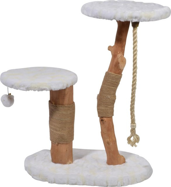 Dobar Kratzbaum Holly in Weiß mit 2 Naturholzstämmen und Juteseil, FSC-zertifiziert, H: 82 cm, B: 60 cm, T: 40 cm - Bild 1