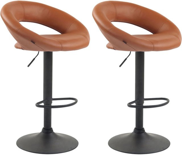 DELUKE 2er Set Barhocker MEKIM aus Kunstleder in Hellbraun und Schwarz, höhenverstellbare Barstühle mit Lehne und 360 Grad Drehbarkeit, B/T/H: 53 x 47 x 80 cm - Bild 1
