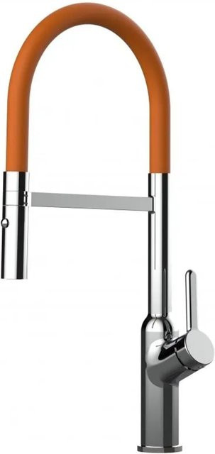 VIZIO Küchenarmatur BOD mit 360 Grad schwenkbarem Auslauf und abnehmbarer 2-Strahl Handbrause in Orange und Chrom - Bild 1