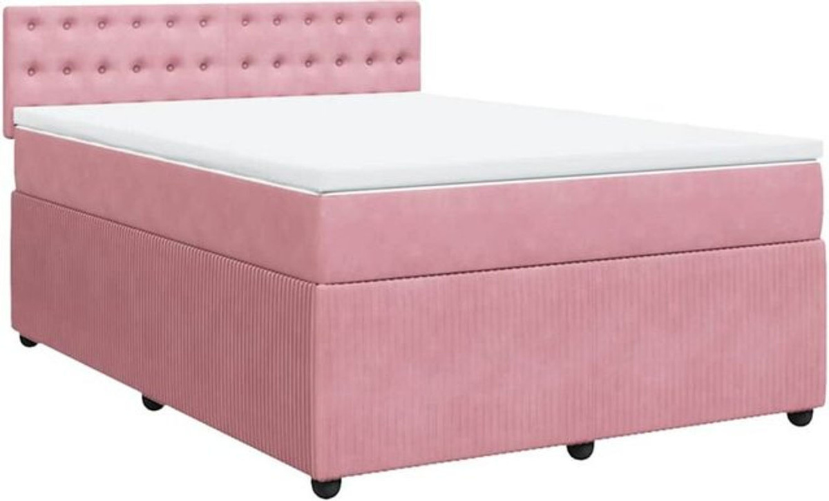 vidaxl Boxspringbett mit Matratze aus Samt in Rosa und Weiß, B/T/H: 140 x 190 cm - Bild 1
