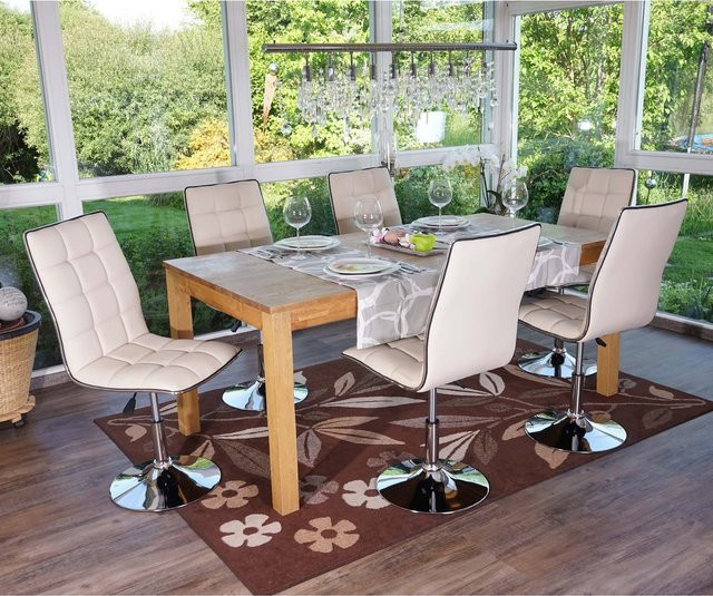6er-Set MCW Esszimmerstühle C41 in Beige aus Kunstleder und Metall, drehbar und höhenverstellbar - Bild 1