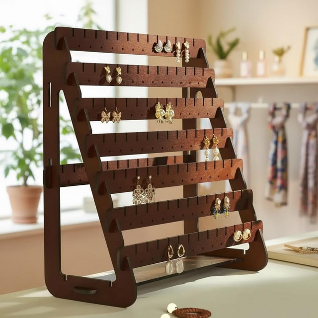 Schmuck-Aufbewahrungsorganizer aus Holz als Ohrring-Präsentationsständer in Braun - Bild 1