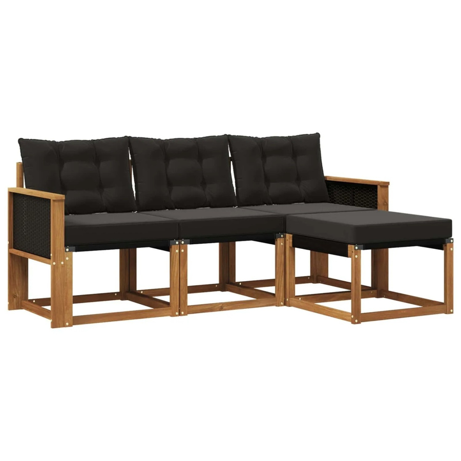 vidaXL Outdoor-Sofagarnitur L-Form aus Akazienholz mit 4 Kissen in Schwarz und Natur - Bild 2