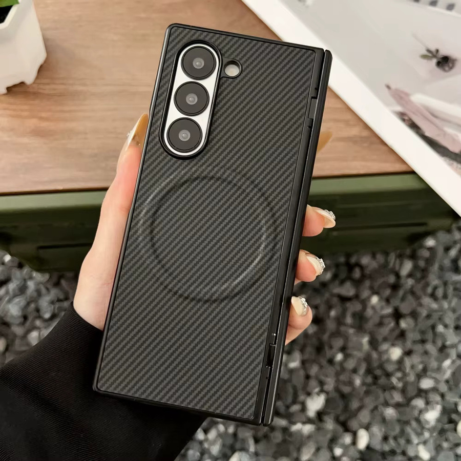 Samsung Galaxy Z Fold 7 6 5 4 Luxus Carbonfaser Schutzhülle mit Magnetscharnier und Silikon-Stoßstangenabdeckung in Schwarz und Blau - Bild 1