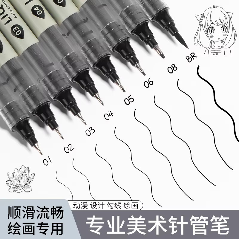 Tibs Fineliner Set mit 12 schwarzen Skizziermarkern für Manga-Kunst und Kalligraphie - Bild 4