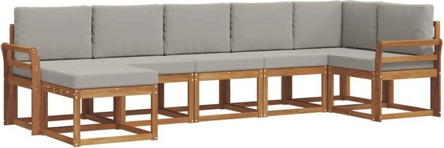 vidaXL Outdoor-Sofagarnitur 7-teilig aus massivem Akazienholz in Braun und Hellgrau mit L-Form und Kissen - Bild 1