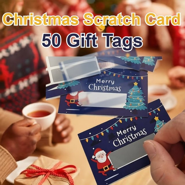 50-teiliges Weihnachts-Kratzkarten-Set mit Weihnachtsmann-Motiven in Mehrfarbig und Braun, selbstkratzende Urlaubs-Belohnungskarten und Geschenkanhänger aus Papier - Bild 1
