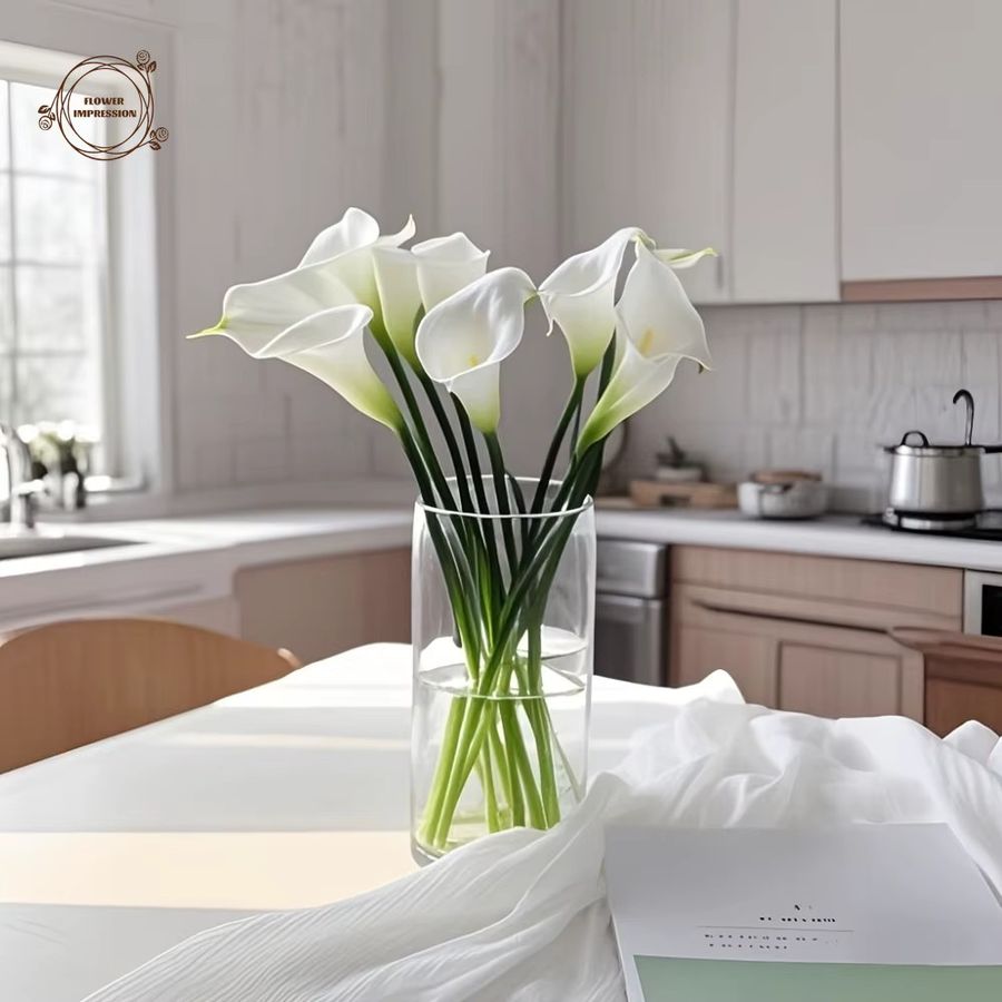 13 Stück künstliche Calla-Lilien von YN HI FLOWER ENJOY YOUR LIFE in Weiß mit PU-Touch für Tischdekorationen und Hochzeiten - Bild 2