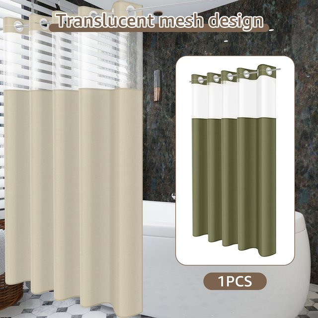 Wasserdichter Duschvorhang in Grün mit durchscheinendem Netzfenster und herausnehmbarem Innenfutter, Polyester - Bild 1