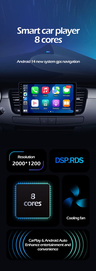KJ-NAVI Autoradio mit Android 16 und Carplay für Ford Fiesta Mk 6 und Mk 7 (2008 - 2019), Multimedia-Videoplayer mit Touchscreen und GPS, Schwarz - Bild 2