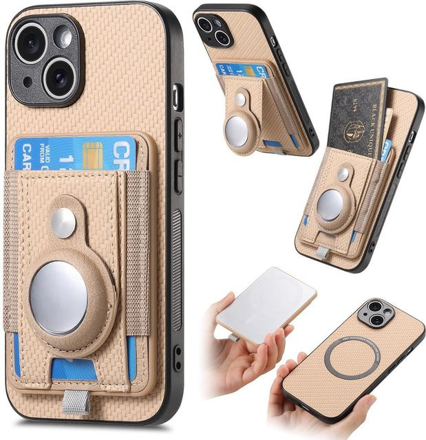 MagSafe Handyhülle für Apple iPhone mit Kartenhalter, Brieftasche und AirTag Schutz in Beige - Bild 1