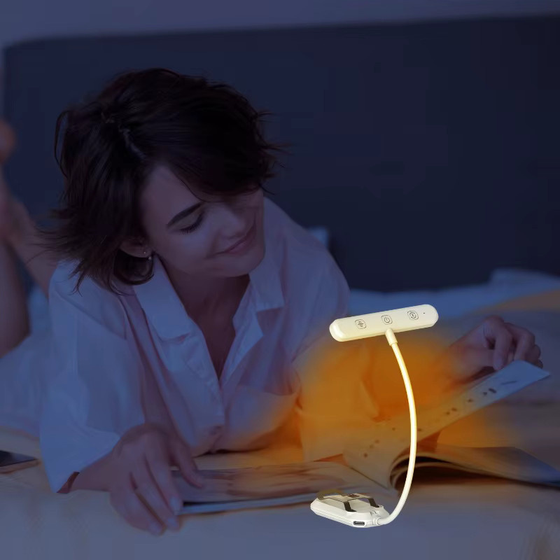 LINYILIGHT LED Clip-On Leselampe mit Touch-Steuerung, USB-aufladbare Buchlampe in Weiß mit 3 Farbmodi und 5 Helligkeitsstufen - Bild 6