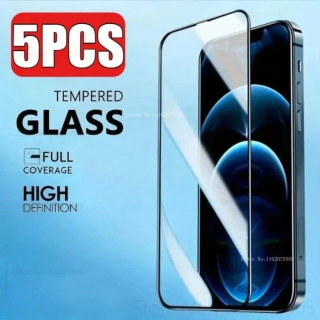 5 Stück Displayschutzfolien aus gehärtetem Glas für iPhone 12 bis iPhone 17 Pro Max mit Black Edge in Schwarz und Transparent - Bild 1