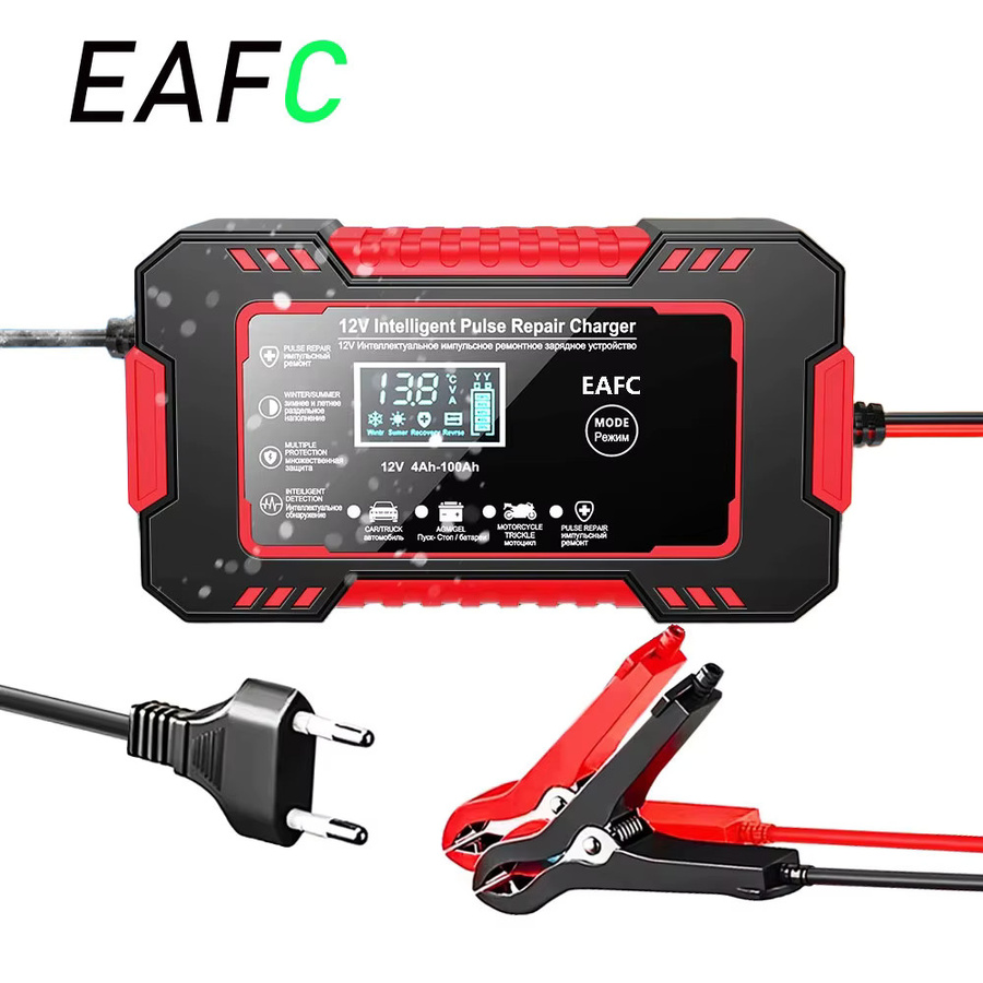 EAFC Intelligentes 12V 6A Impuls-Batterieladegerät mit LCD-Display für Auto und Motorrad, geeignet für AGM, GEL und Blei-Säure Batterien, Gelb - Bild 2