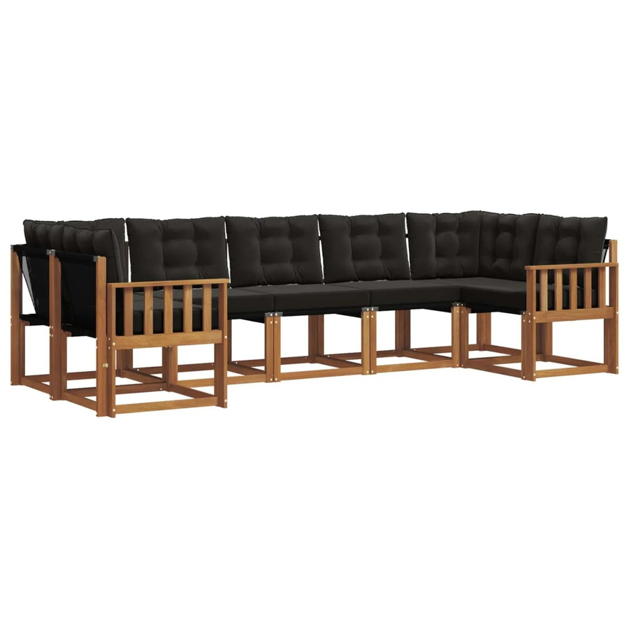vidaXL Outdoor-Sofagarnitur 7-teilig aus Akazienholz und Textilene in Natur und Schwarz mit Kissen - Bild 2