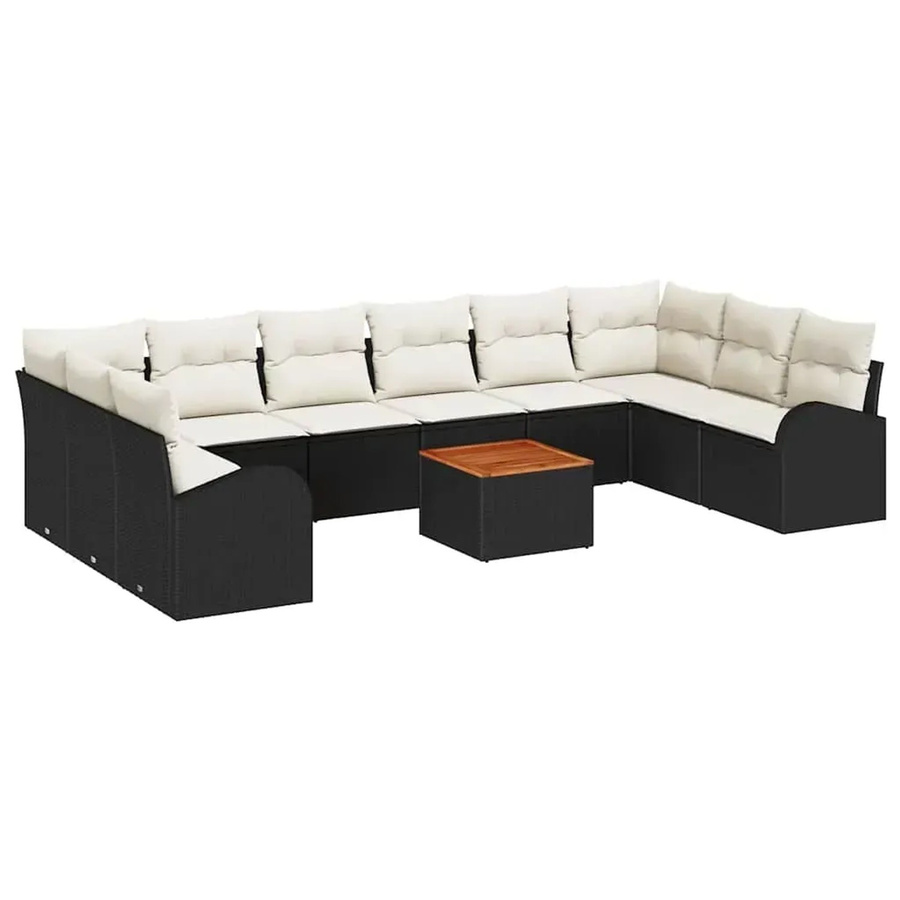 vidaXL Garten-Sofa-Set aus Poly Rattan in Schwarz mit 11-teiligem Set inklusive Kissen und Tisch in U-Form - Bild 2
