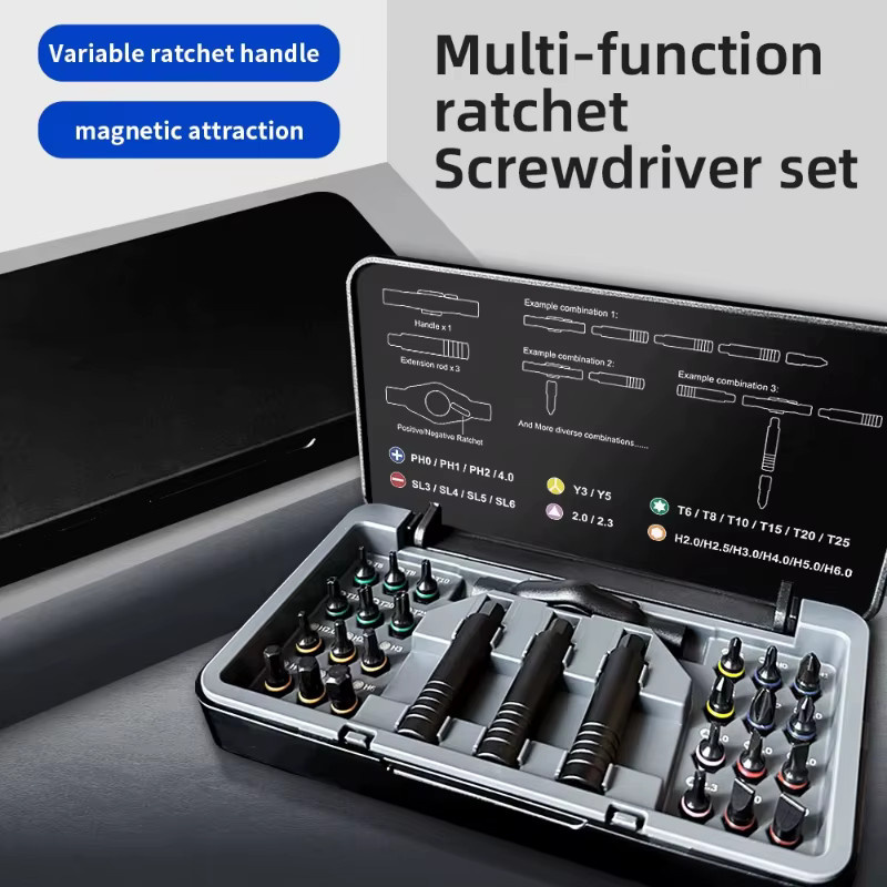 JIMIHOME 24-in-1 Ratschenschraubendreher-Set aus gehärtetem S2-Stahl in Schwarz mit magnetischen Bits - Bild 2