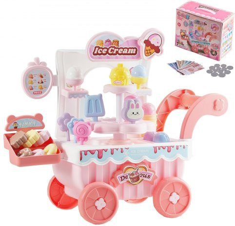 VEVOR Eiswagen, Eisdiele, 27-teiliges Set, mit Licht und Sound, Pink - Bild 1