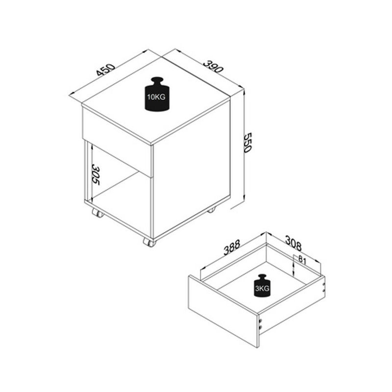VCM Rollcontainer Dalosa in Anthrazit und Honig-Eiche mit Rollen, B/T/H: 39,0 x 45,0 x 55,0 cm - Bild 7