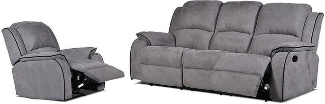 Vente-unique Couchgarnitur Hernani mit Sessel aus Microfaser, Grau, Breite: 210 cm, Tiefe: 100 cm - Bild 1
