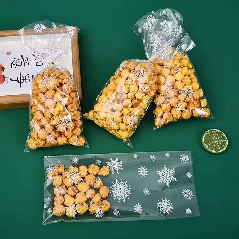 Transparente Schneeflocken Süßigkeiten Taschen aus Kunststoff für Snacks, Cookies und Geschenke zu Weihnachten oder Halloween - Bild 4