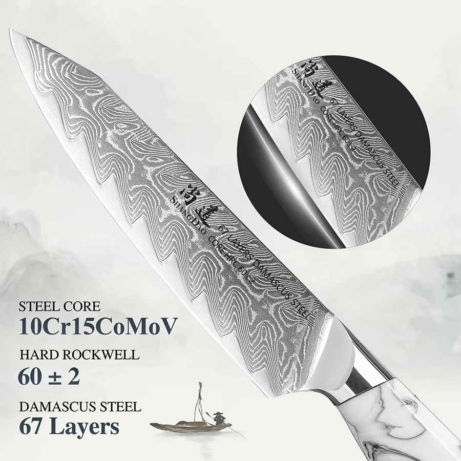 SHANGDAO Damascus VG10 Stahl Küchenmesser, 5 Zoll Paring Knife mit Tinte und Waschharzgriff - Bild 4