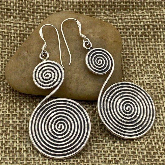 Ohrringe Vintage, silberfarben, geometrische Spirale, Damen - Bild 1