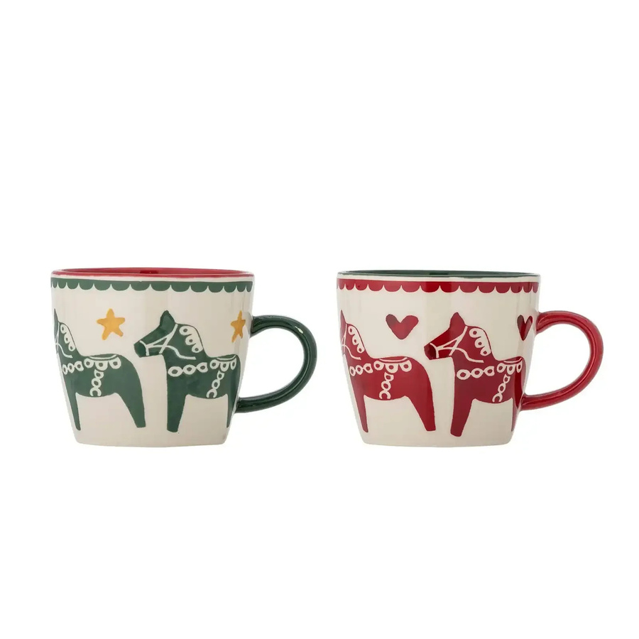 Bloomingville Siffer Steingutbecher Set, 2 Stück, beige/multicolour, 300 ml - Bild 1