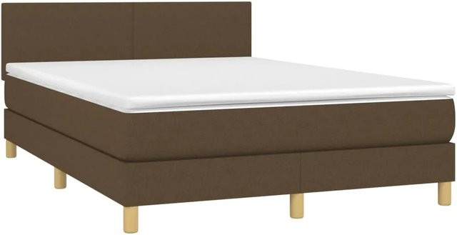 vidaXL Boxspringbett mit Matratze in Dunkelbraun, Hybridbett mit LED-Unterbettbeleuchtung und USB-Ladeport, B/T: 140 x 190 cm - Bild 1