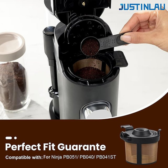 JUSTINLAU Kaffeefilterkorb aus Edelstahl für Ninja PB051 PB040 PB041ST, wiederverwendbares Kaffeefiltersieb in Silber - Bild 1