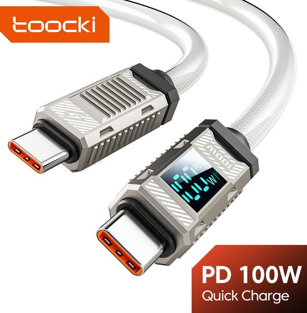 Toocki USB C zu USB C Kabel 100W Schnellladekabel mit Digitalanzeige in Weiß - Bild 1