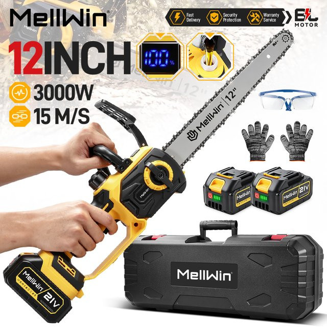MELLWIN 12-Zoll Bürstenlose Elektrische Kettensäge in Gelb für Makita 18V Akku - Bild 1