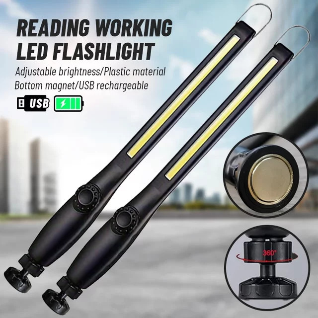 KDULIT Wiederaufladbare COB-Arbeitsleuchte in Schwarz mit 700 lm Helligkeit, dimmbarer LED-Arbeitslampe mit Magnetfuß und Haken für Autoreparatur, Inspektion und Camping - Bild 1